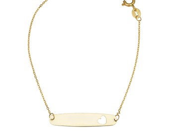 14k Yellow Gold Id Bracelet With Cut-Out Heart (adjusts to 5.5 or 6.5 inch)