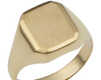 14k Yellow Gold 12.7 mm Rectangular Signet Ring for Men and Women (size 4 - 12)