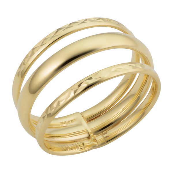 14k Yellow Gold High Polish Diamond-cut Triple Stacked Band Minimalist Ring (10 mm)