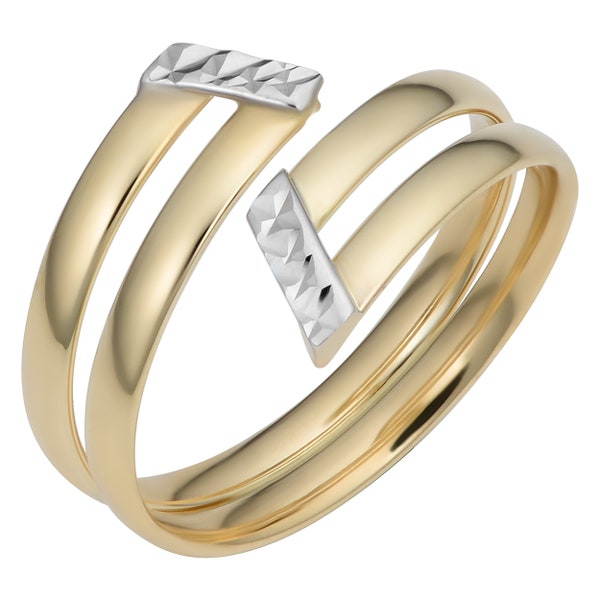 14k Two-tone Yellow and White Gold Double Bypass Ring (12 mm, size 6 - 10)