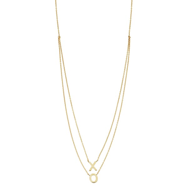 14k Yellow Gold Hugs And Kisses Layered Adjustable Length Necklace (adjusts to 17" or 18")