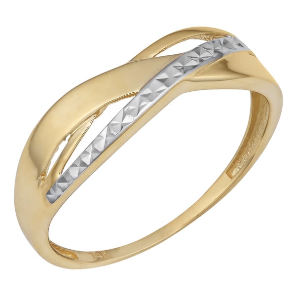 14k Two-tone Yellow and White Gold Diamond-cut and High Polish Highway Ring