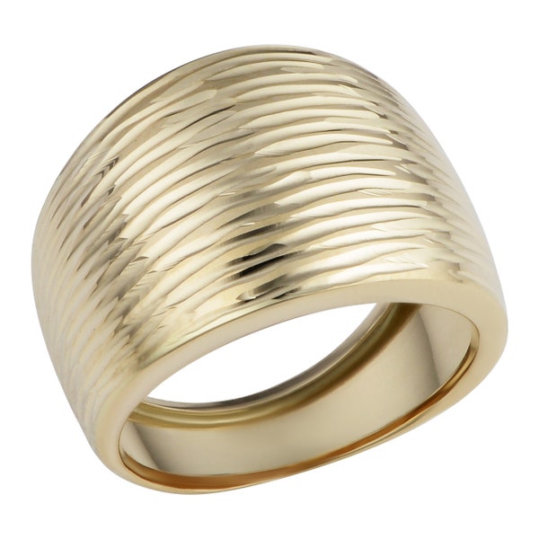 14k Yellow Gold Diamond-Cut Cigar Band Ring - Made In Italy