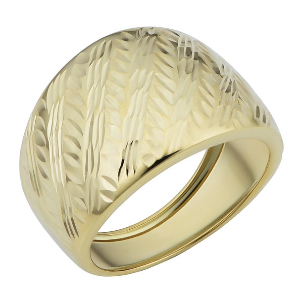 14k Yellow Gold Diamond-Cut Cigar Band Ring (14mm)