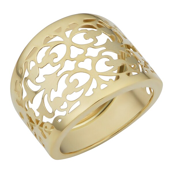 14k Yellow Gold 16.3 mm Filgree Cigar Band Ring