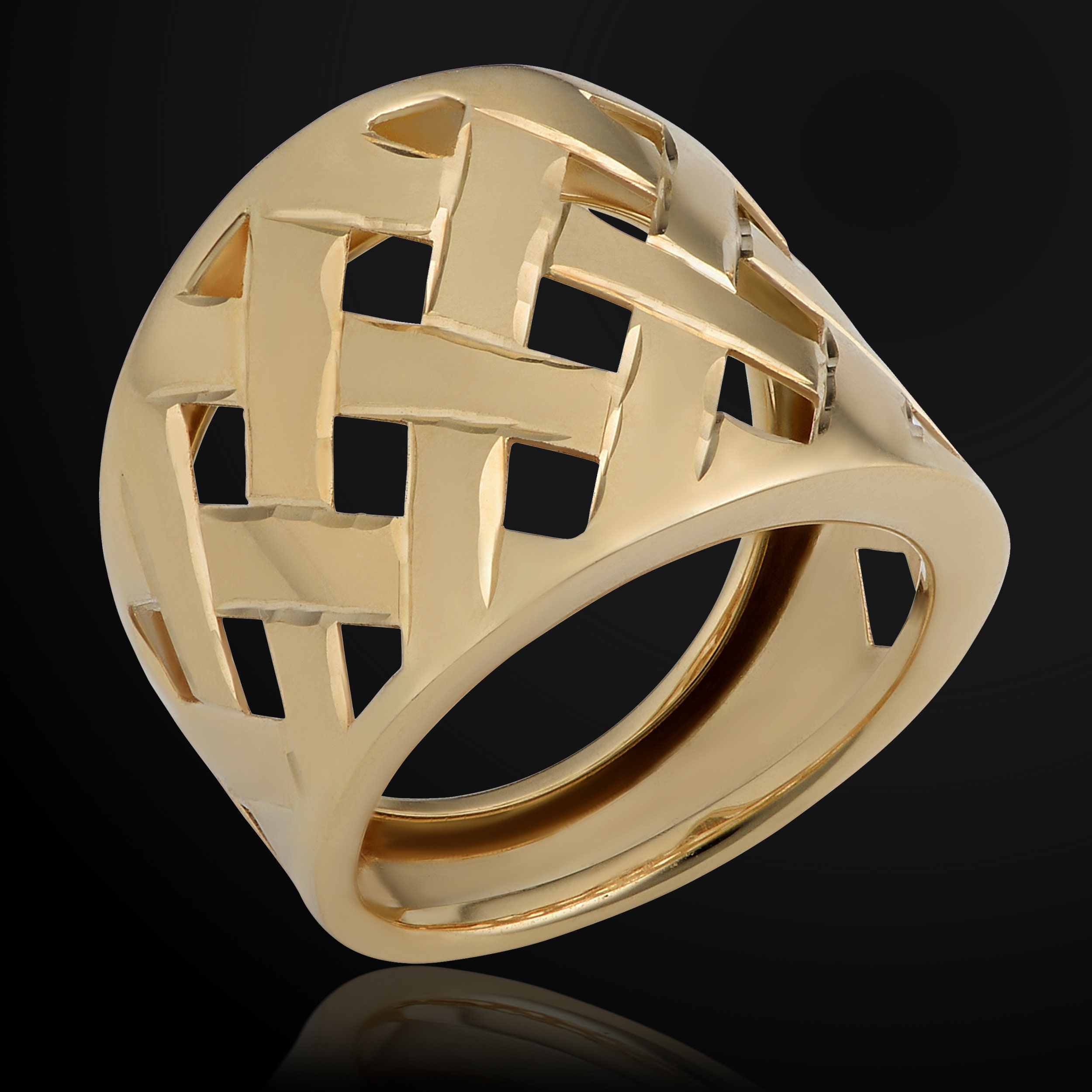14k Yellow Gold High Polish Lattice Ring 19 Mm Wide Etsy