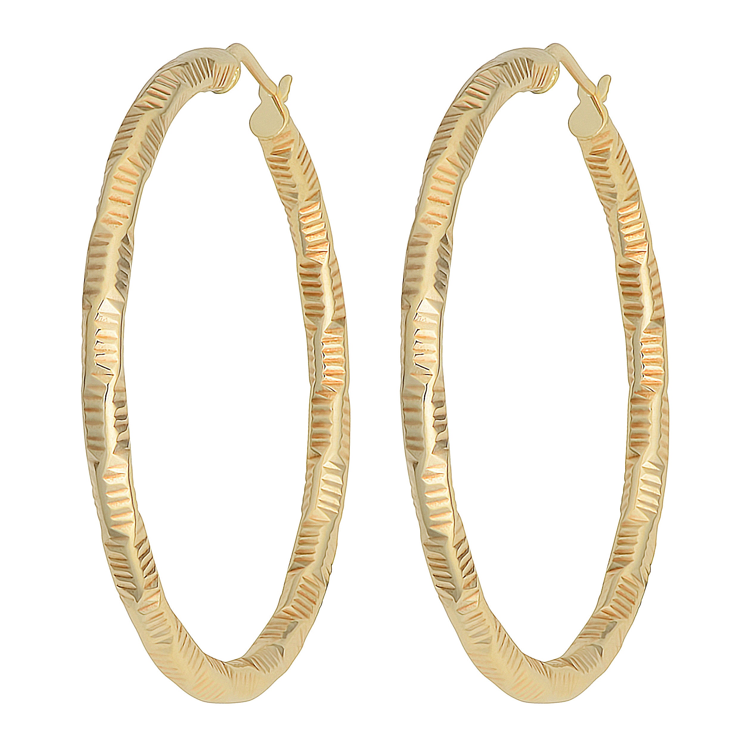 10k Yellow Gold 3x40mm Textured Round Hoop Earrings - Etsy