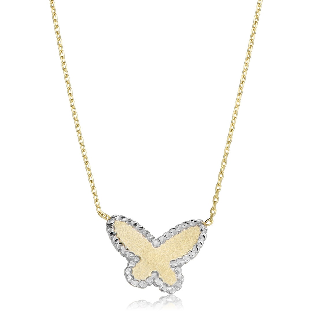 14k Two-tone Gold Butterfly Necklace 18 Inch - Etsy