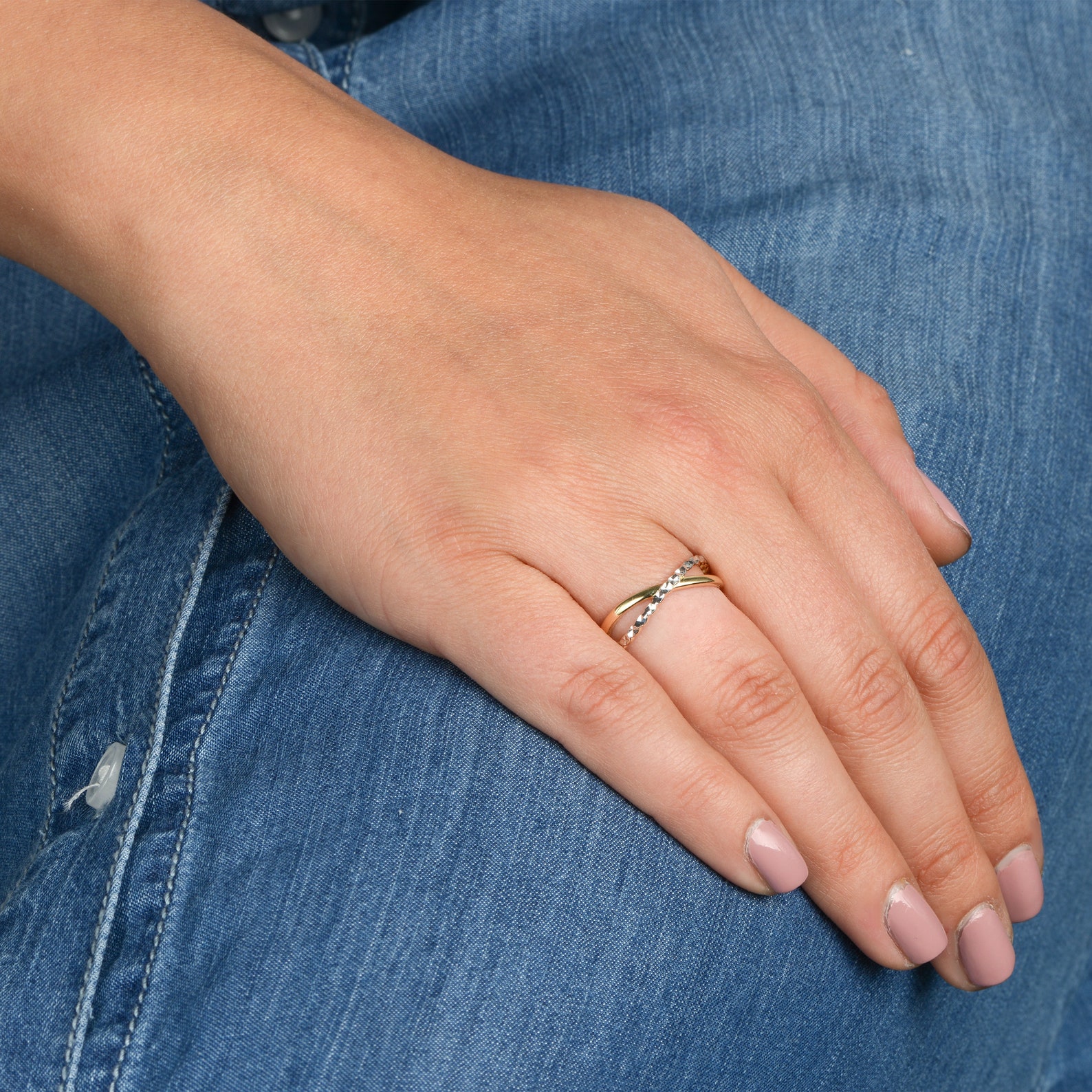 14k Twotone Gold Criss Cross X Ring Minimalist Jewelry for Etsy