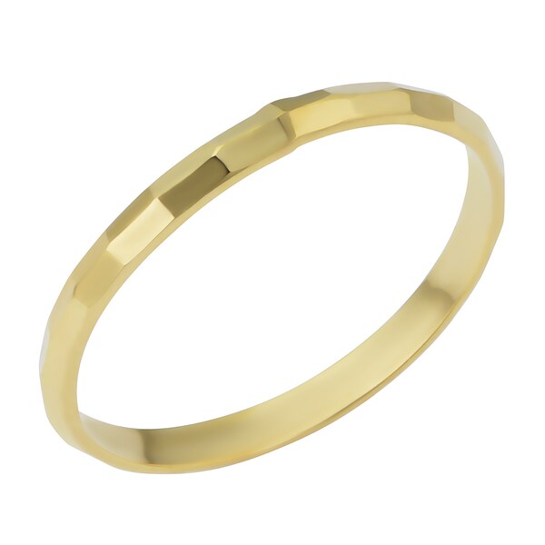 Minimalist Women's 14k Yellow Gold Hammered Diamond-cut Band Ring (2 mm)