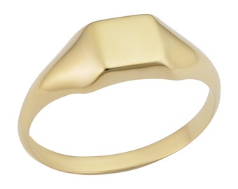 14k Yellow Gold 6.9 mm Square Signet Ring for Men and Women, Size 4 - 8