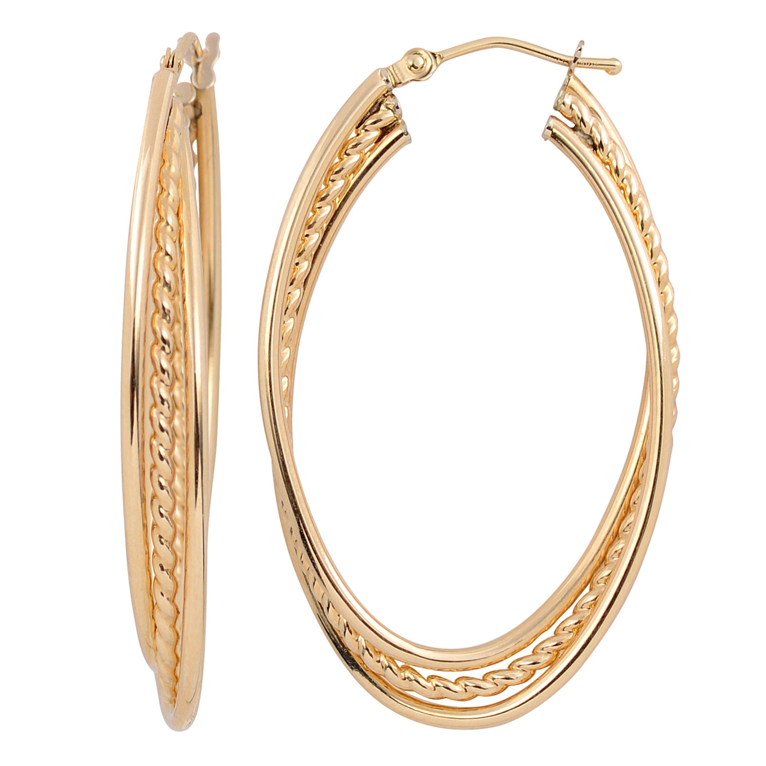 10k Yellow Gold Overlapping Oval Hoop Earrings - Etsy