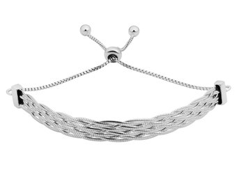 Sterling Silver Braided Herringbone Bolo Bracelet (6.5mm, adjusts up to 9 inch)