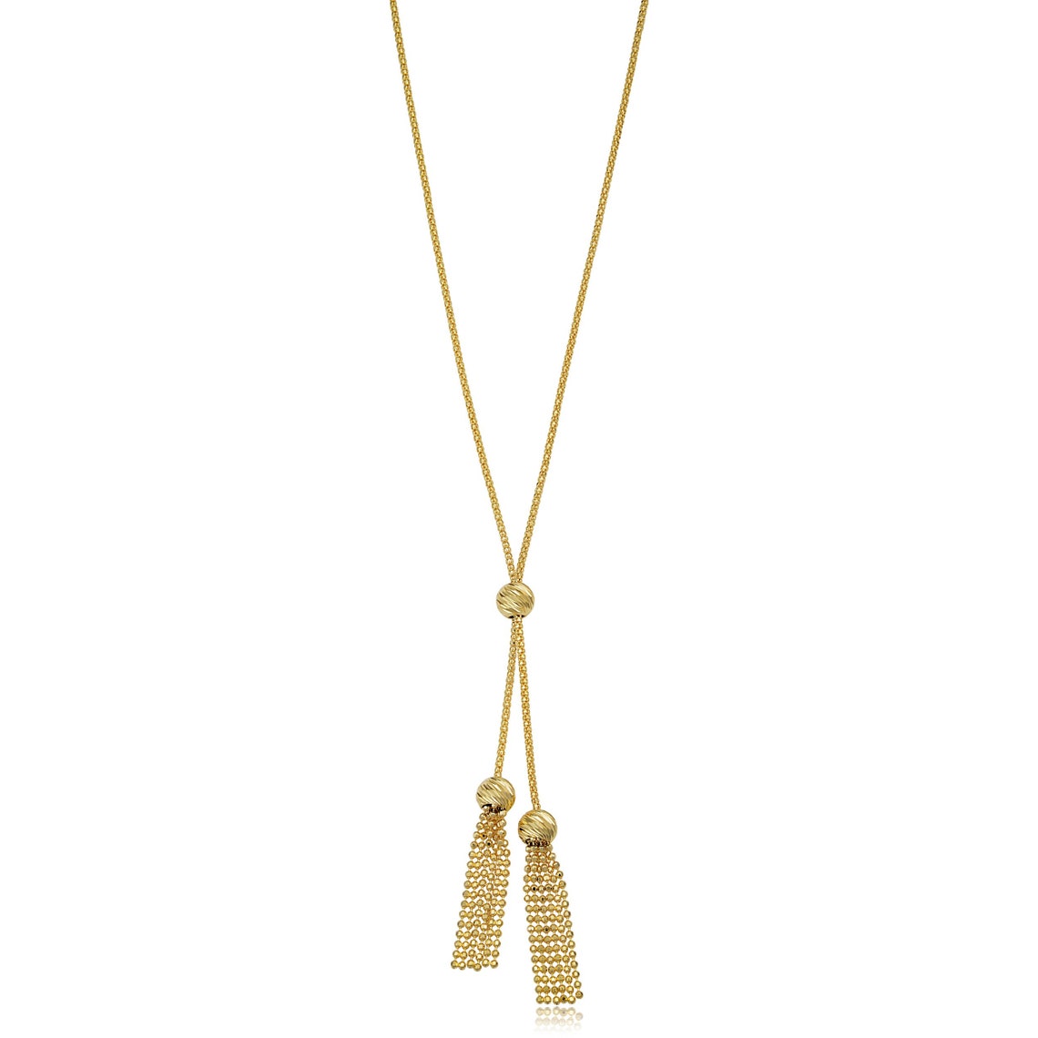 14k Yellow Gold Diamond-Cut Bead Tassel Necklace Adjustable | Etsy