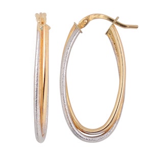 10k Two-Tone Gold Overlapping Oval Hoop Earrings