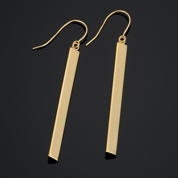 14k Yellow Gold, White Gold or Rose Gold Polished Vertical  Bar Earrings (2 inches long)