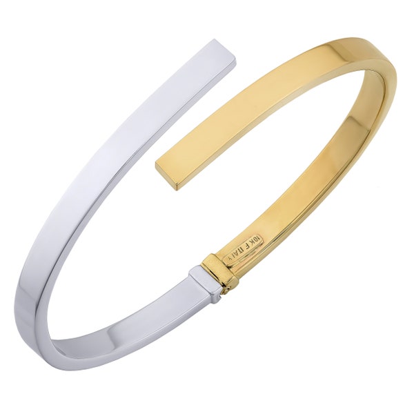 10k Two-Tone Gold High Polish Bypass Bangle Bracelet