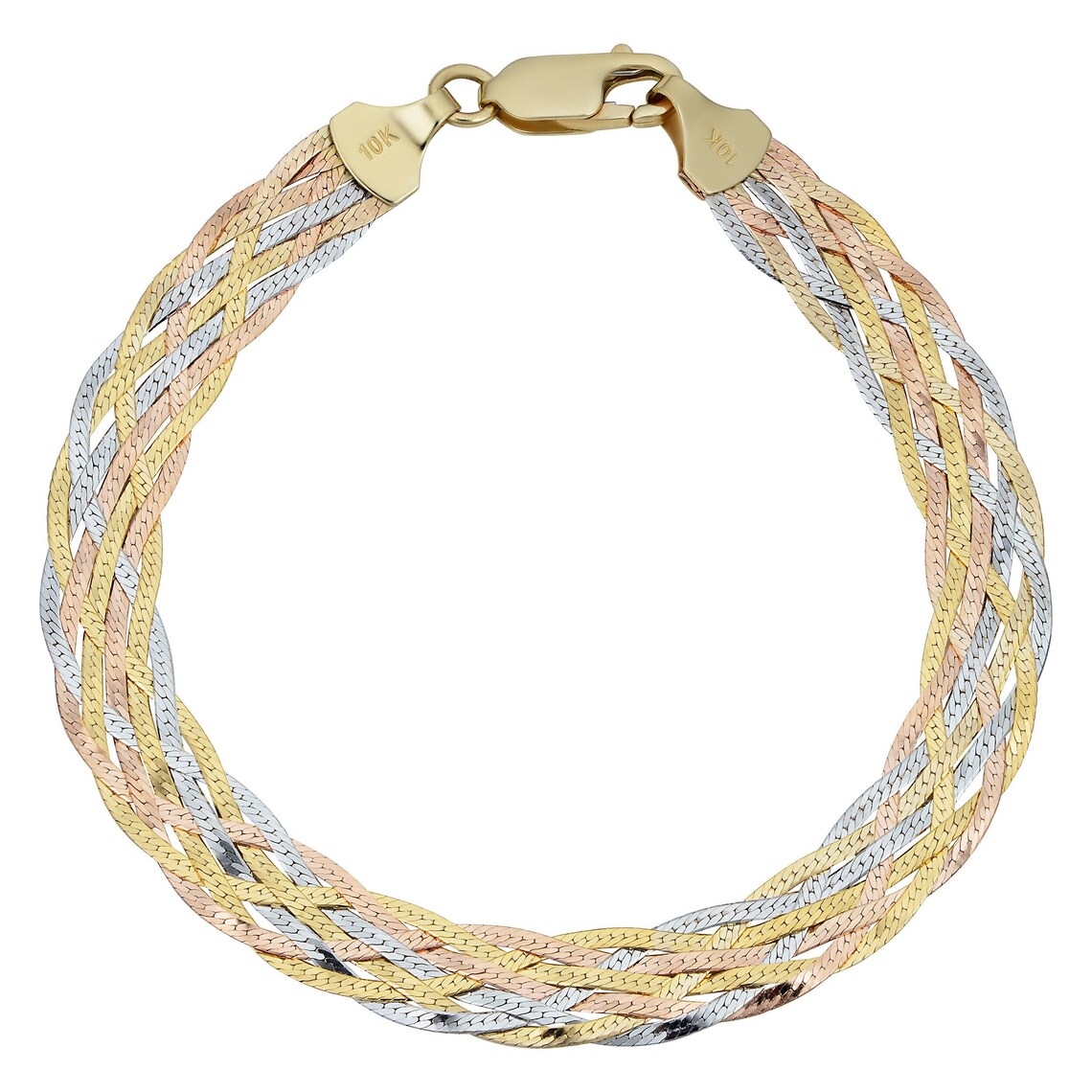 10k Tricolor Gold Braided Herringbone Bracelet 7.3mm 7.5 Etsy