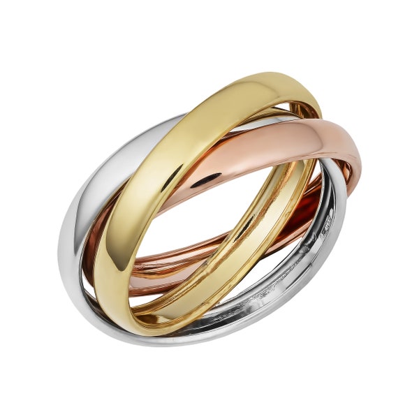 14k Tricolor Gold High Polish Rolling Ring for Women (size 6 - 10)