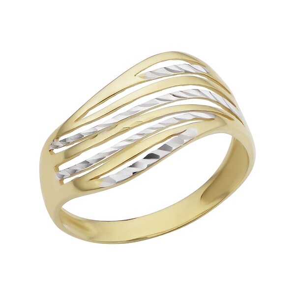 10k Two-tone Gold 10.9mm Diamond-cut Wave Ring (size 6, 7, 8. 9 or 10)