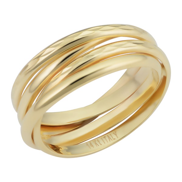 14k Yellow Gold 7.5 mm Diamond-cut Stacked Coil Ring