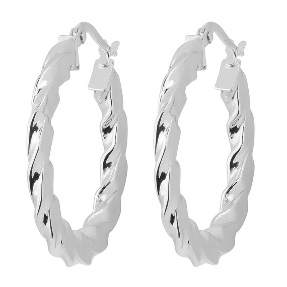 10k White Gold Twist Design Flat Hoop Earrings - Etsy Australia