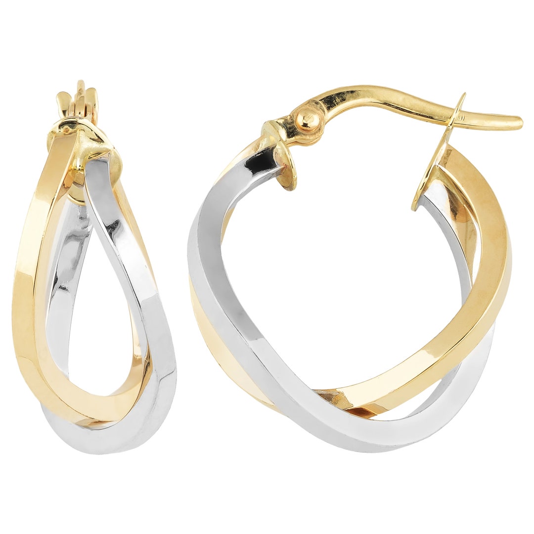 14k Two-tone Gold High Polish Overlap Double Hoop Earrings - Etsy