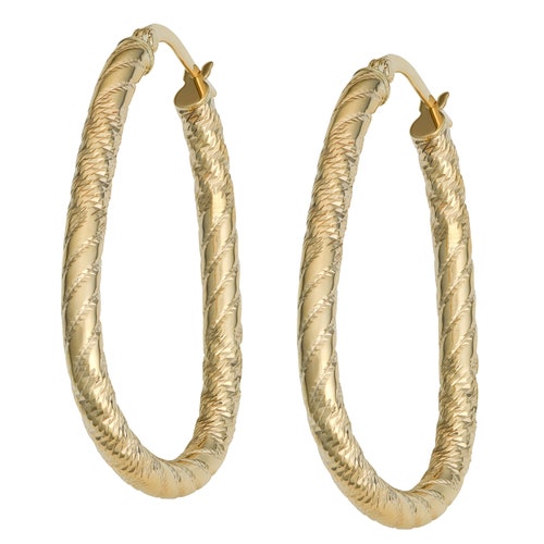 10k Yellow Gold shops Textured And Diamond-Cut Pear Hoop Earrings