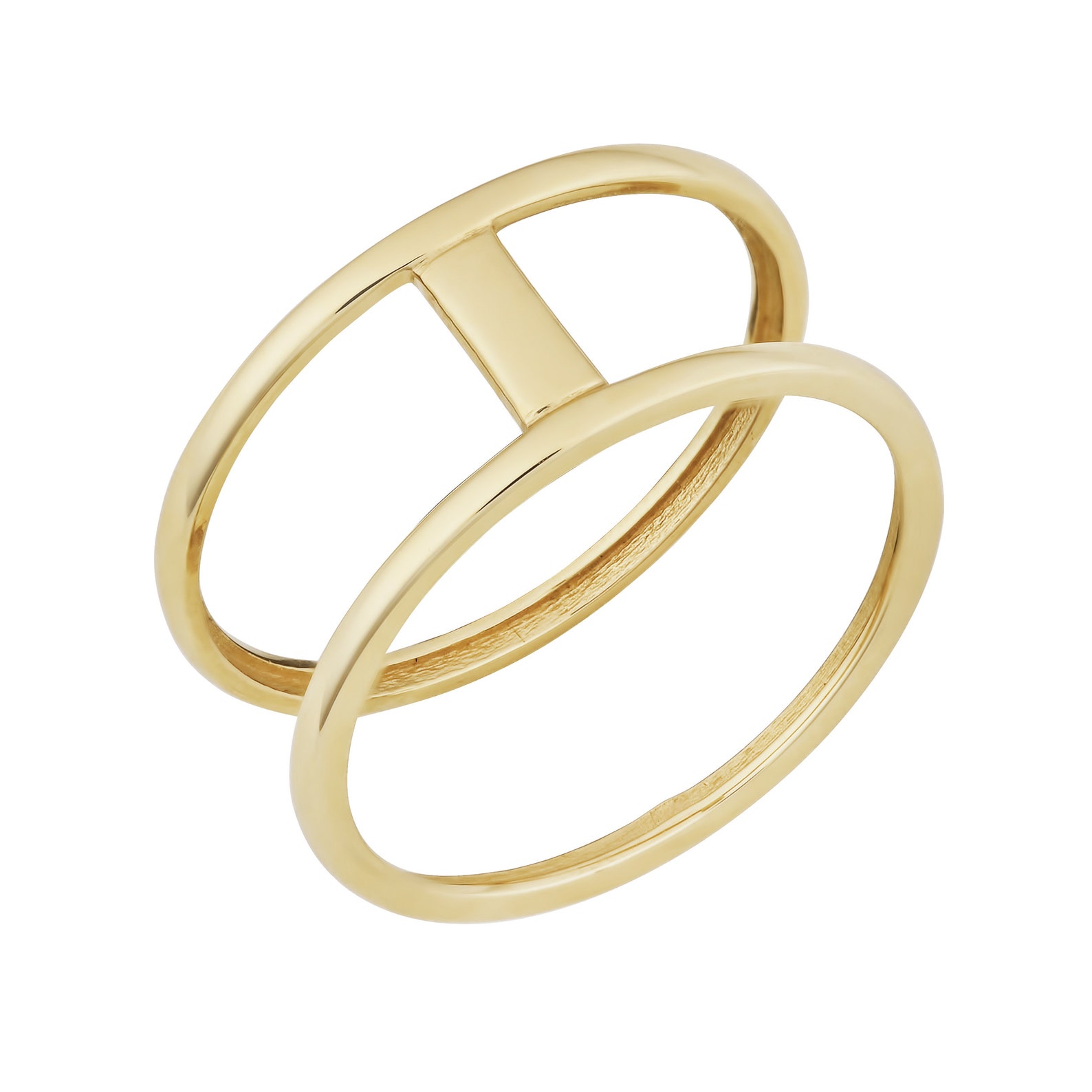 Solid 10k Yellow Gold Bar Double Minimalist Ring Etsy