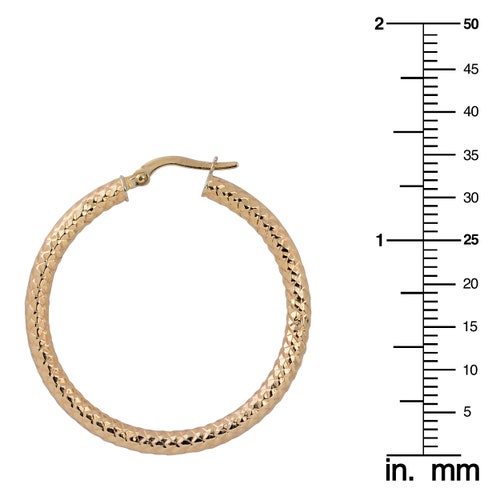 10k Yellow Gold 3x30mm Diamond-Cut Round Hoop shops Earrings
