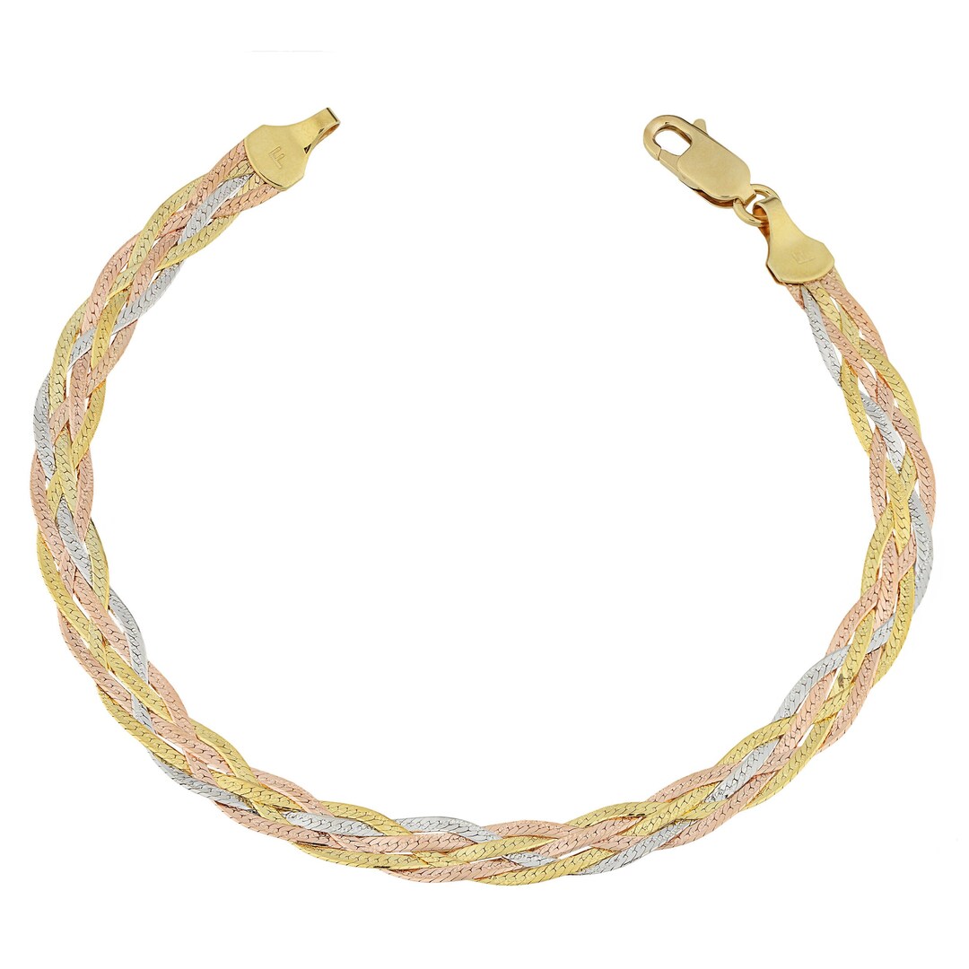 10k Tricolor Gold Five Braided Herringbone Bracelet 5.3mm , 7.5 Inch Etsy