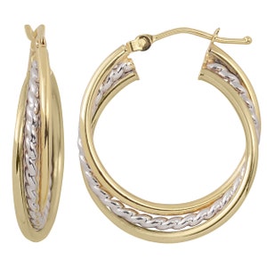 10k Two-Tone Gold Overlapping Round Hoop Earrings