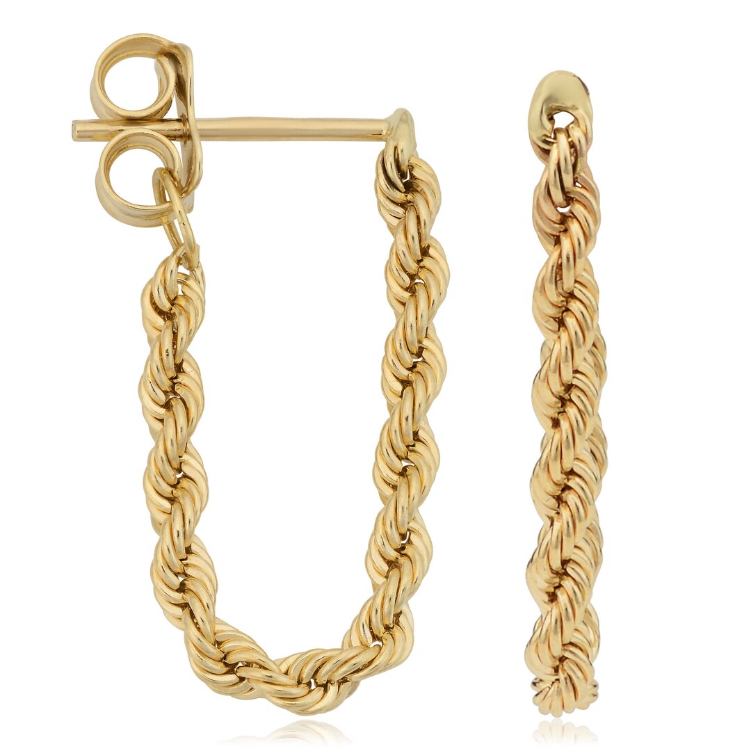 10k Yellow Gold Rope Chain Earrings Minimalist Jewelry for Women Etsy