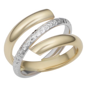 14k Two-tone Yellow and White Gold Diamond-cut Bypass Ring