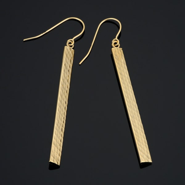 14k Yellow, White or Rose Gold Diamond-Cut Bar Drop Earrings (4 mm wide x 41 mm long)