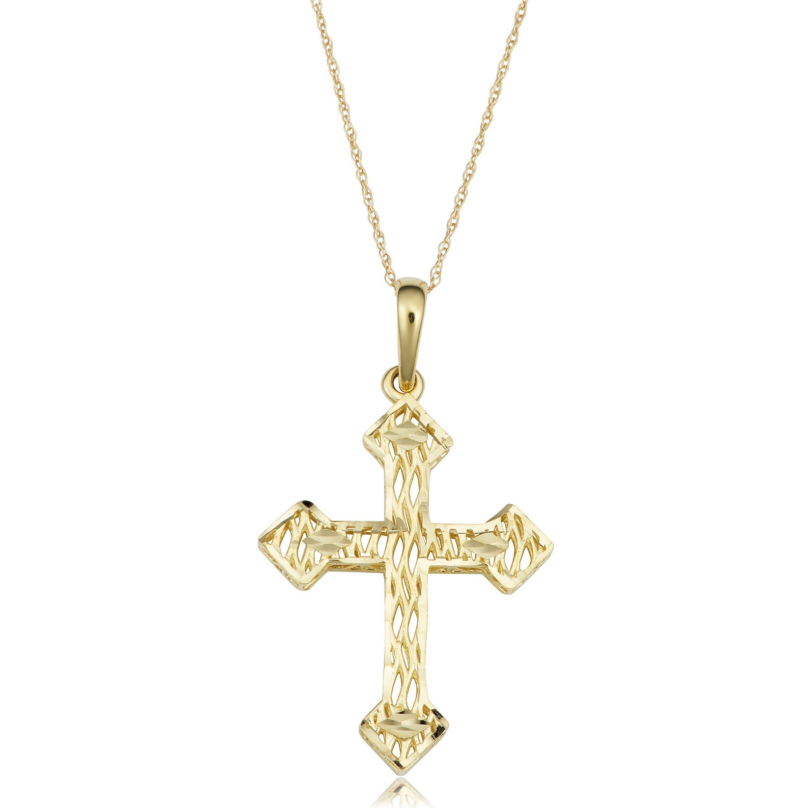 14k Yellow Gold Filigree Cross Necklace 18 Inch Etsy