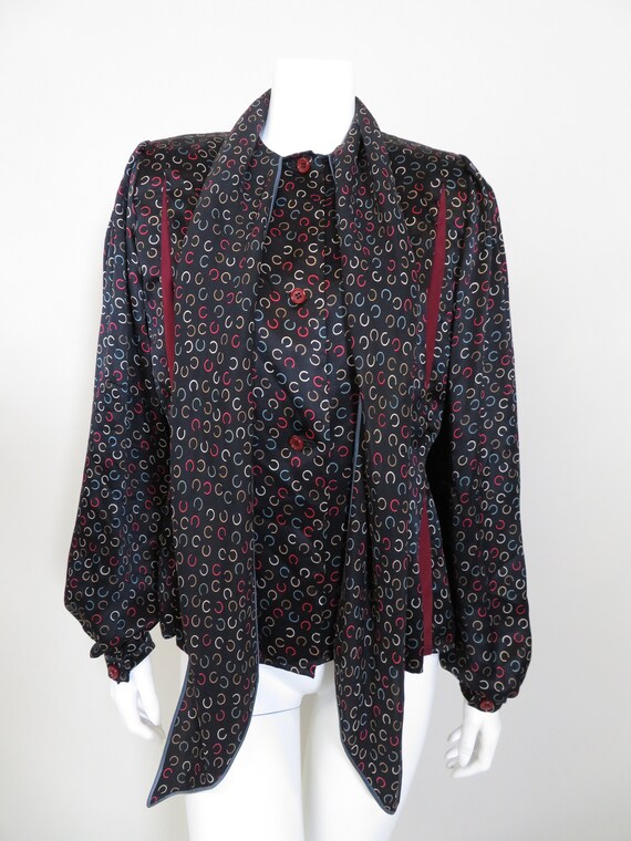 Black Pussy Bow Blouse | Horseshoe Print - image 3