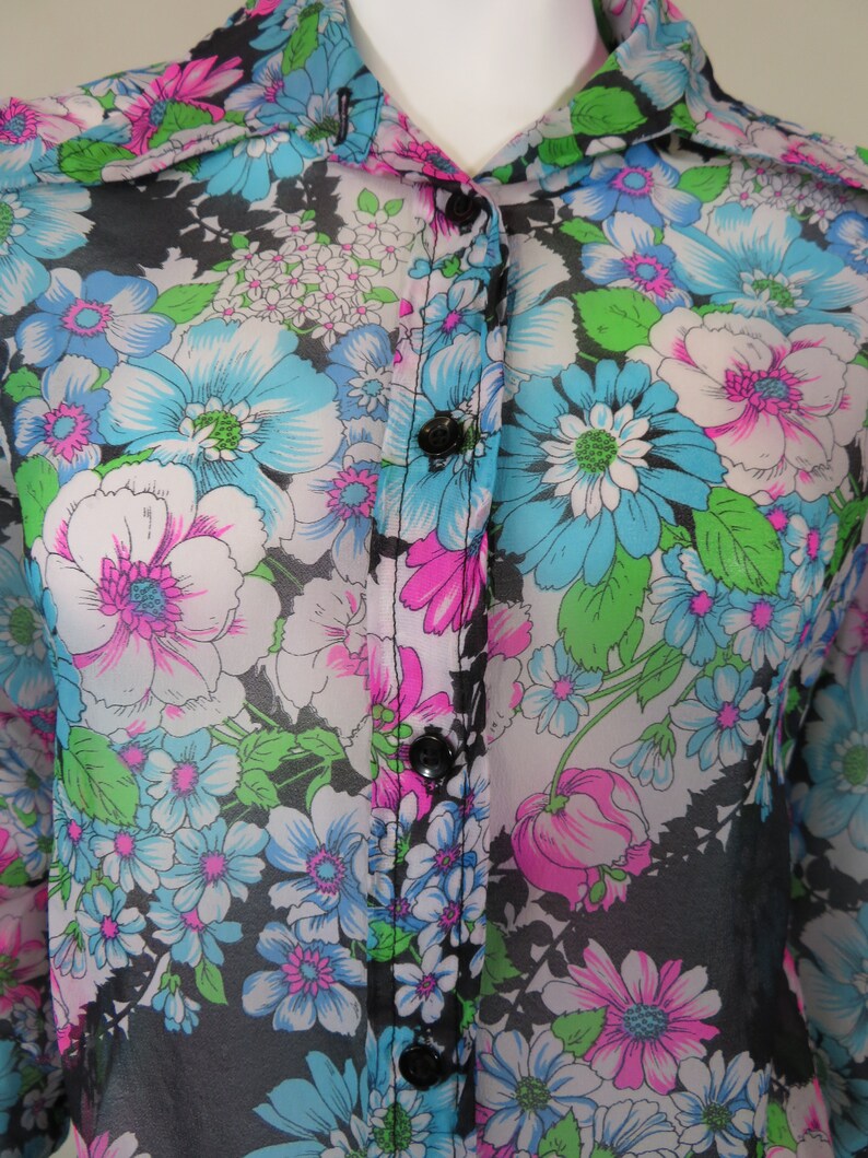 Floral Semi Sheer Button-Up Blouse c.1970s