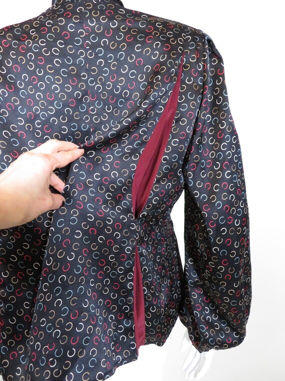 Black Pussy Bow Blouse | Horseshoe Print - image 6