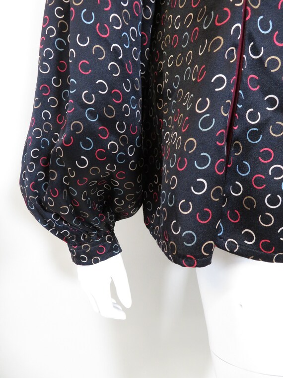 Black Pussy Bow Blouse | Horseshoe Print - image 7