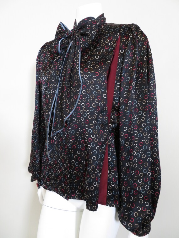 Black Pussy Bow Blouse | Horseshoe Print - image 4