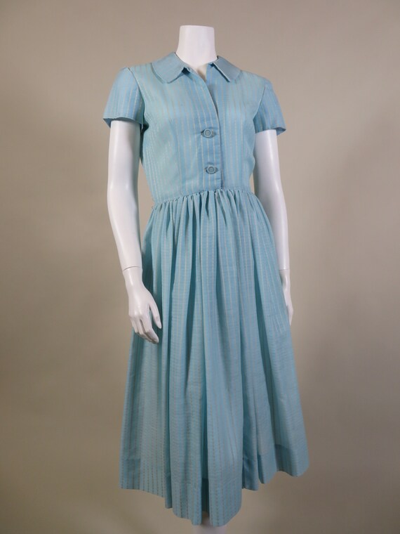 JERRY GILDEN 1950s White & Blue Shirt Dress