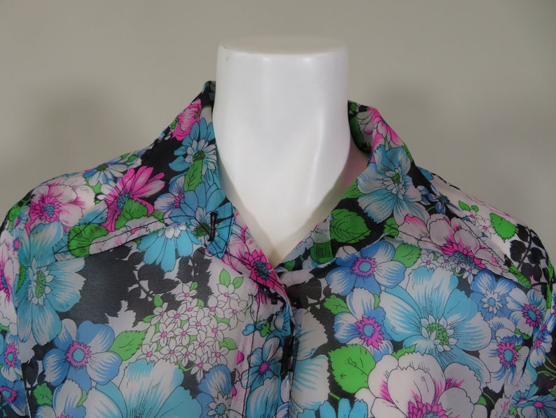 Floral Semi Sheer Button-Up Blouse c.1970s