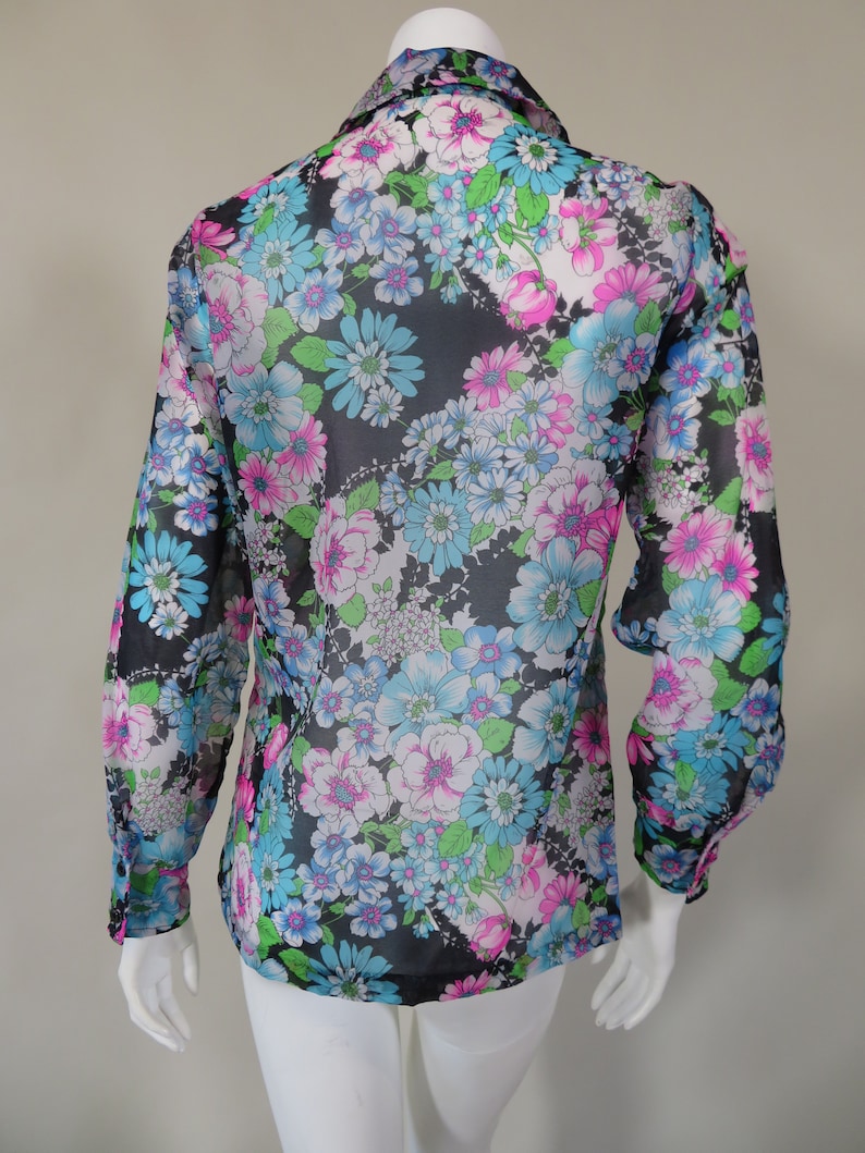 Floral Semi Sheer Button-Up Blouse c.1970s