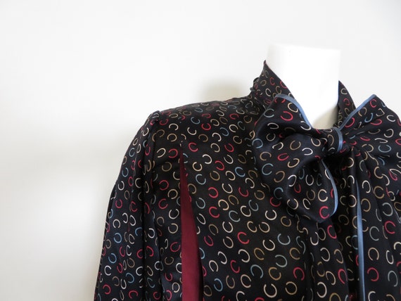 Black Pussy Bow Blouse | Horseshoe Print - image 8
