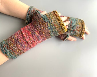 Long Vegan Fingerless Gloves Acrylic Arm Warmers Wristwarmers Hand Knitted for Adults & Teens Gray Women Fingerless Gloves