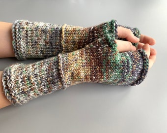 Long Vegan Fingerless Gloves Acrylic Arm Warmers Wristwarmers Hand Knitted for Adults & Teens Gray Women Fingerless Gloves