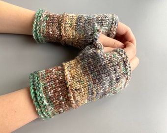 Short Vegan Fingerless Gloves Acrylic Arm Warmers Wristwarmers Hand Knitted for Adults & Teens Gray Women Fingerless Gloves