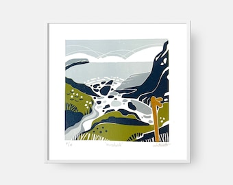 Musselwick Beach Lino Print - Pembrokeshire - South Wales