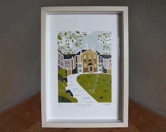 Lady Margaret Hall College, University of Oxford - Original Limited Edition Lino Print